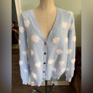 Lilly Pulitzer Baby Blue Valentines Heart Design Keane Cardigan Sweater Size XL